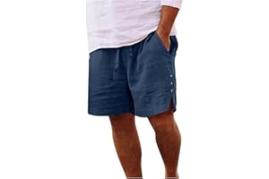 Mens Plus Size Boho Beach Shorts Side Button 5'' Summer Casual Short Trunks with Drawstring Breathable S-5XL