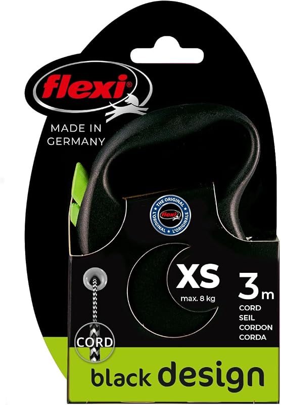 ® Black Design XS Hunde Roll-Leine, 3m Seil, schwarz/grün