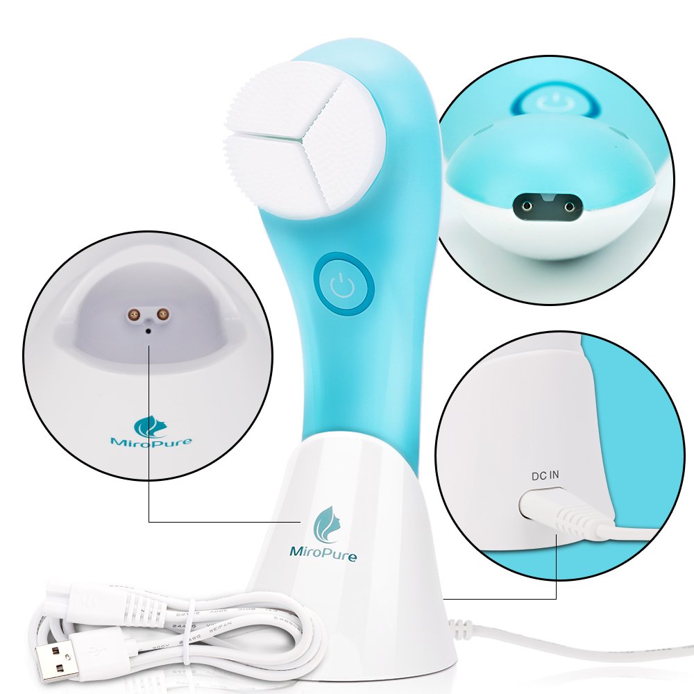 Electric Facial Brush, 3D Vibrating Sonic Waterproof Skin Exfoliating Cleansing System for Body and Face Deep Cleaning, Microdermabrasion Exfoliator with 3 Brush Heads