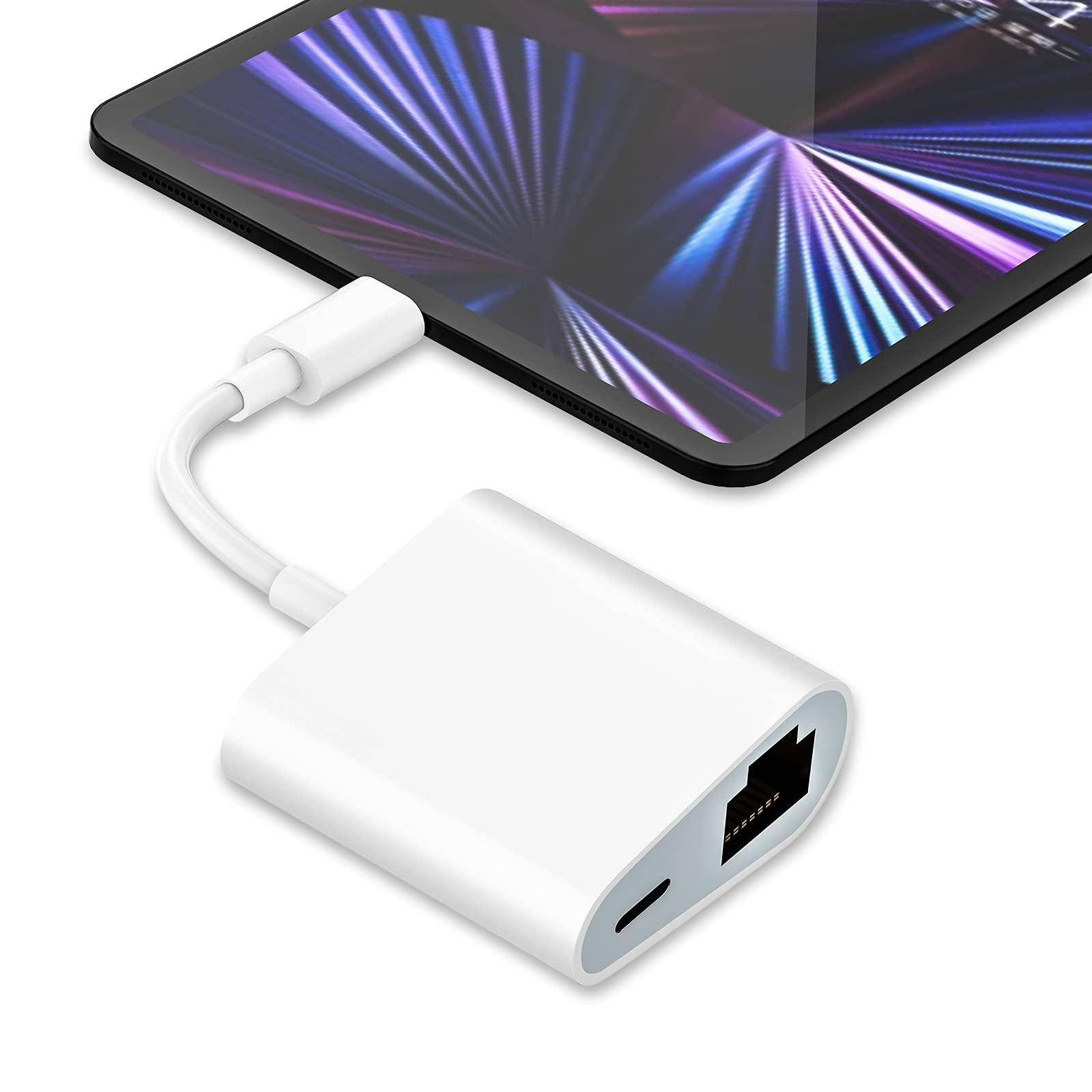 Apple MFi Certified Lightning to Ethernet Adapter - 2 in 1 RJ45 Ethernet LAN Network Adapter with Charge Port for iPhone/iPad/iPod, Plug and Play, Supports 100Mbps Network