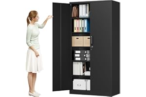 MIIIKO Metal Storage Cabinet with Locking Doors, Black Garage 5 Shelves, 18'' Deep Locker for Garage, Industrial, Commercial, Workshop and Basement