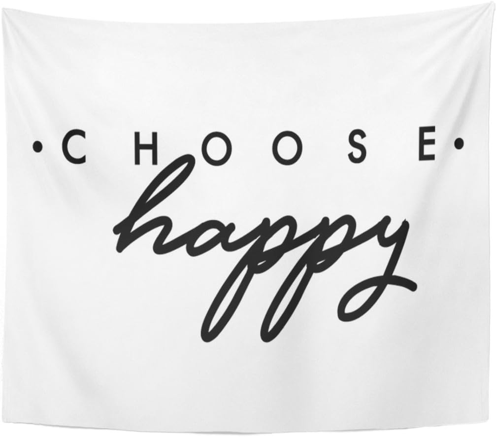 TOMPOPTapestry Slogan Choose Happy Saying in Beauty Text Home Decor Wall Hanging for Living Room Bedroom Dorm 50x60 Inches