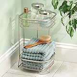 mDesign Free Standing Bathroom or Shower Storage Shelves for Towels, Soap, Shampoo, Lotion, Accessories - 2 Tier, Satin