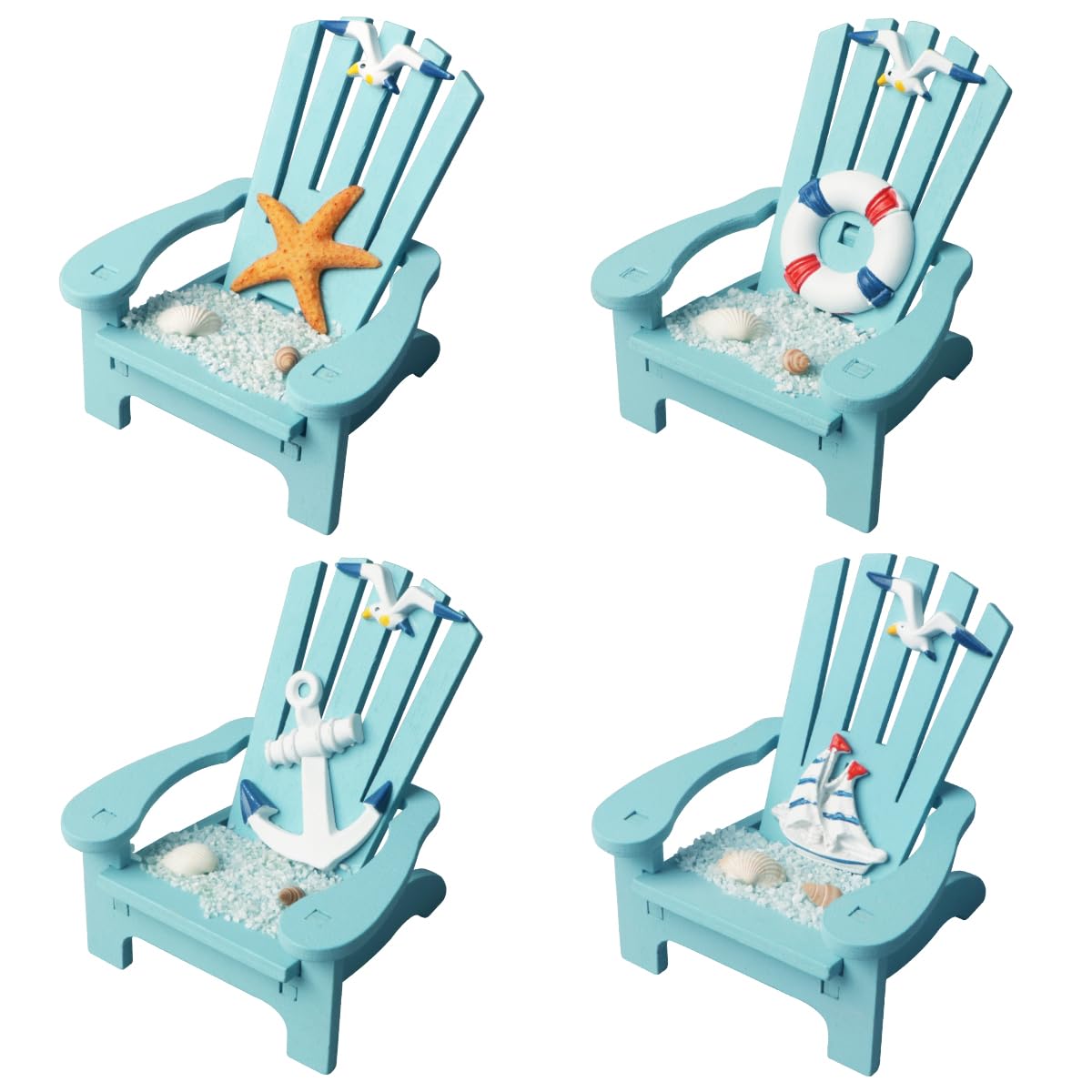 Photo 1 of 4 Pack Wooden Handmade Mini Chair Ornament Beach Decor Nautical Decoration for Bathroom Bedroom Decor Home Decor Article Home Office Desk, 4 x 3.75 x 3.75 inches (Blue)