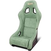 NRG Innovations Olive Fixed Back Bucket Racing Seat, Faux Suede, Medium | Premium vegan suede seat for racing &amp; track use, featuring Phone Pockets and 5-point harness compatibility