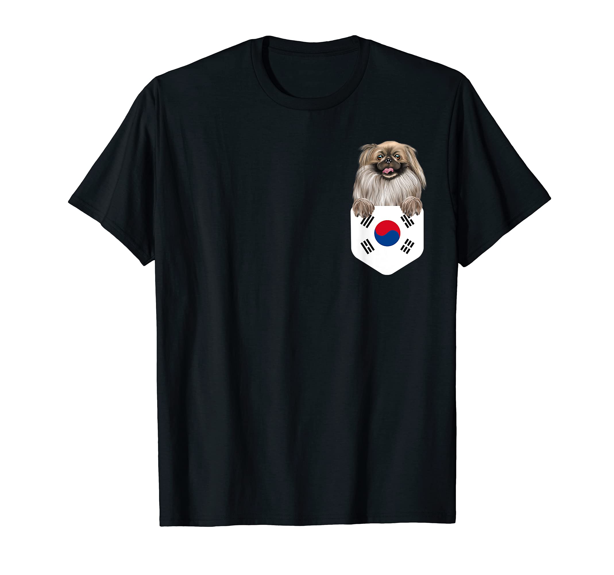 South Korea Flag Pekingese Dog In Pocket T-Shirt