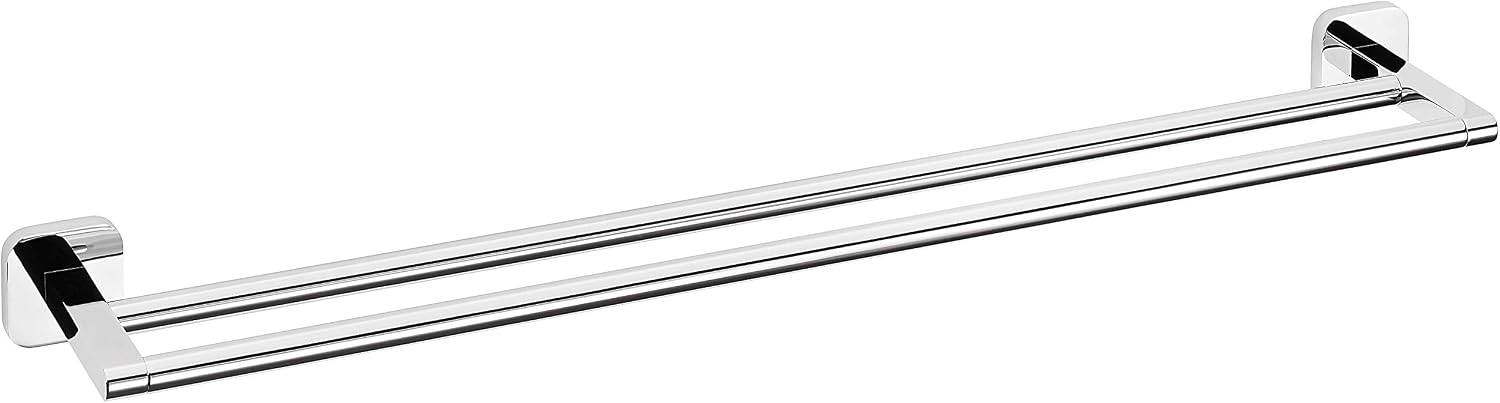 tesa ELEGAANT Double Towel Rail, Self-Adhesive Towel Bar in Stainless-Steel Design, Wall-Mounted Dual Towel Holder