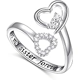 Sterling Silver Always My Sister Forever My Friend Double Heart Ring Size 5-9