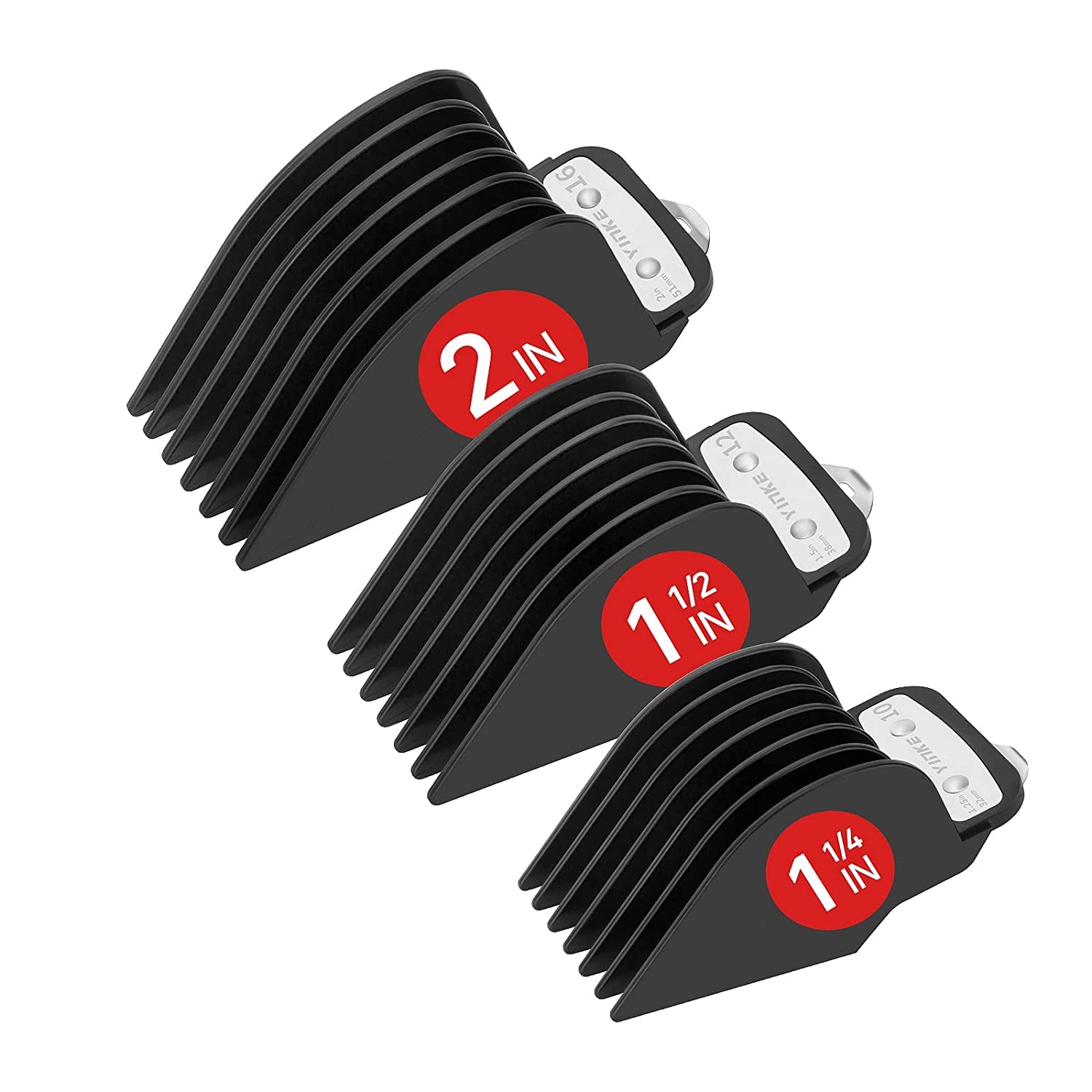 Yinke Clipper Guards Cutting Guides for Wahl with Metal Clip of Lengths 1.25 in/ 1/32mm & 1.5 in / 38mm & 2 in / 51mm, Premium Large Trimmer Combs Fits Most Full Size Wahl Clippers (3PCS, Black)