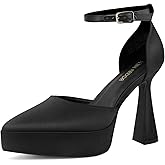 JENN ARDOR Women’s Chunky Platform High Block Heels Pointed Closed Toe Ankle Strap Comfortable Sexy Party Dress Wedding Pumps Shoes