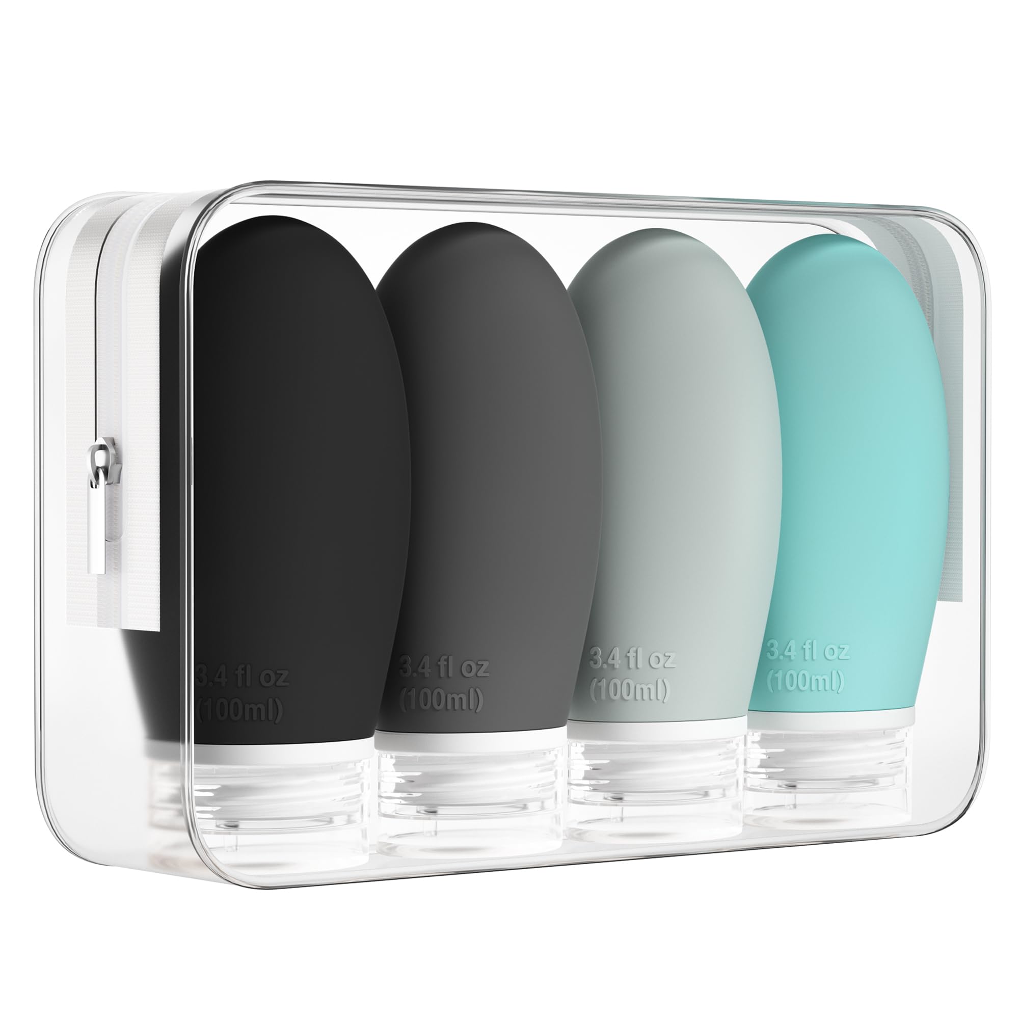 Morfone 100ml Silicone Travel Bottle for Toiletries, 4 Pack Leak Proof Refillable Squeezable Containers for Lotion Liquid Shampoo, BPA Free and TSA Approved Travel Accessories (Grey)