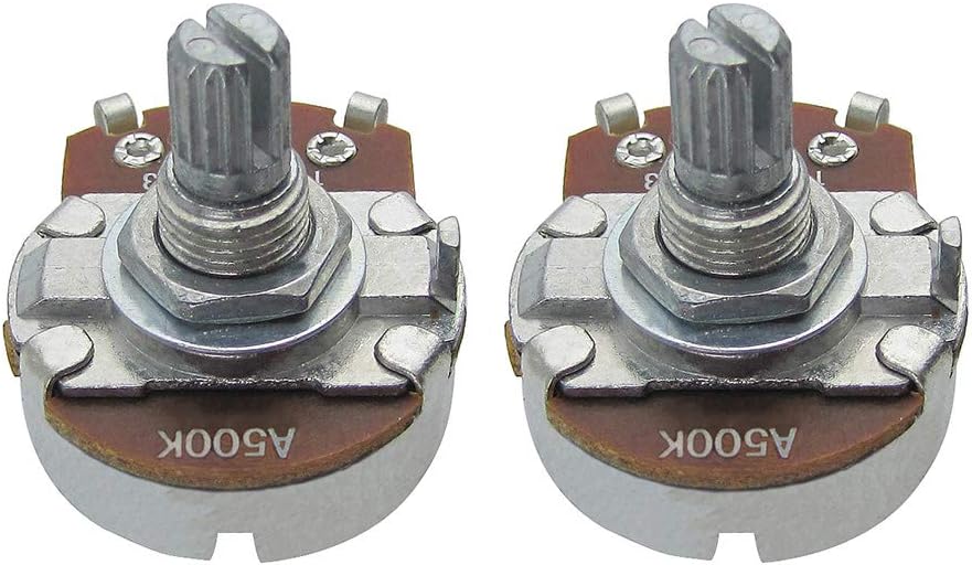 FLEOR 2pcs Full Size A500K Audio Taper Potentiometer Guitar Tone Volume Control Pots with Bayonet L15mm Short Knurled Split Shaft