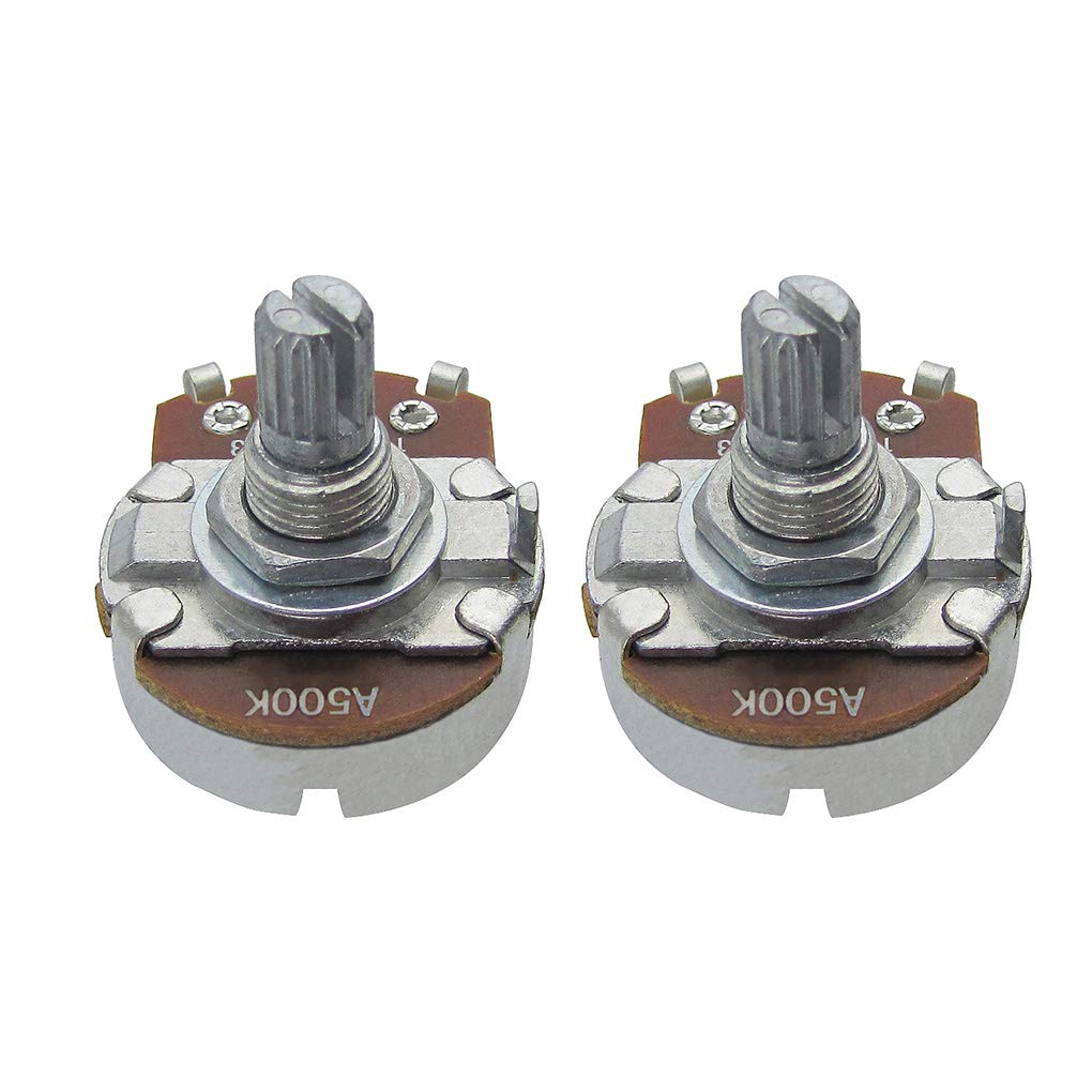 FLEOR 2pcs Full Size A500K Audio Taper Potentiometer Guitar Tone Volume Control Pots with Bayonet L15mm Short Knurled Split Shaft