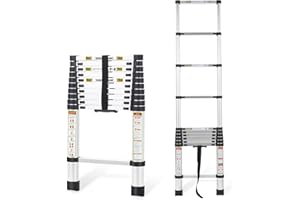 RIKADE Telescoping Ladder 10.5FT & Attic Ladder, Heavy Duty Aluminum with Non-Slip Feet, 330lb Capacity for RV, Attic, Roof & Multi-Surface Use