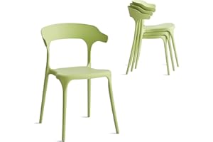 Xdeco Modern Stackable Dining Chair Set, No Assembly, Plastic Chair, Patio Chair, Suitable for Indoor and Outdoor Cafes and Restaurants, Set of 4 (Pistachio Green)