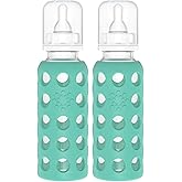 Lifefactory Glass Baby Bottles with Silicone Protection - 2-Pack, 9 oz Bottles, Kale