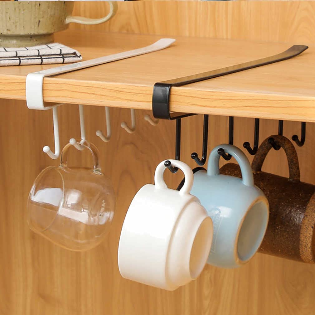 Kgeorix 1 Piece, Metal 6 Hook Under Shelf Rack for Coffee Cup