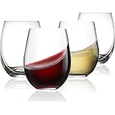 Stemless Wine Glass, Red & White 15oz Stemless Wine Glass Set of 4, Drink Glasses with Durable Chip Resistant Rim, Large Wine Glasses for Enhanced Aeration, Wine Accessories for Parties (15oz - 4Pack)