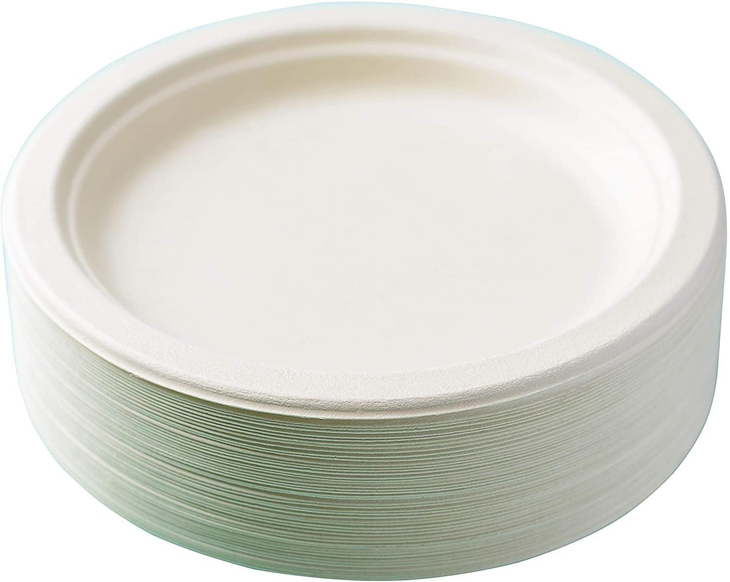 ECONX 50pc Compostable Biodegradable Bagasse Plates Eco Friendly Biodegradable and Disposable Dishes | Dinner Party Plates 9 inch 23cm Perfect for Everyday USE Party Picnic BBQ Work Outdoor, 65467987