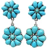 Emulily Western Concho Dangling Clip on Earrings Navajo (Turquoise)