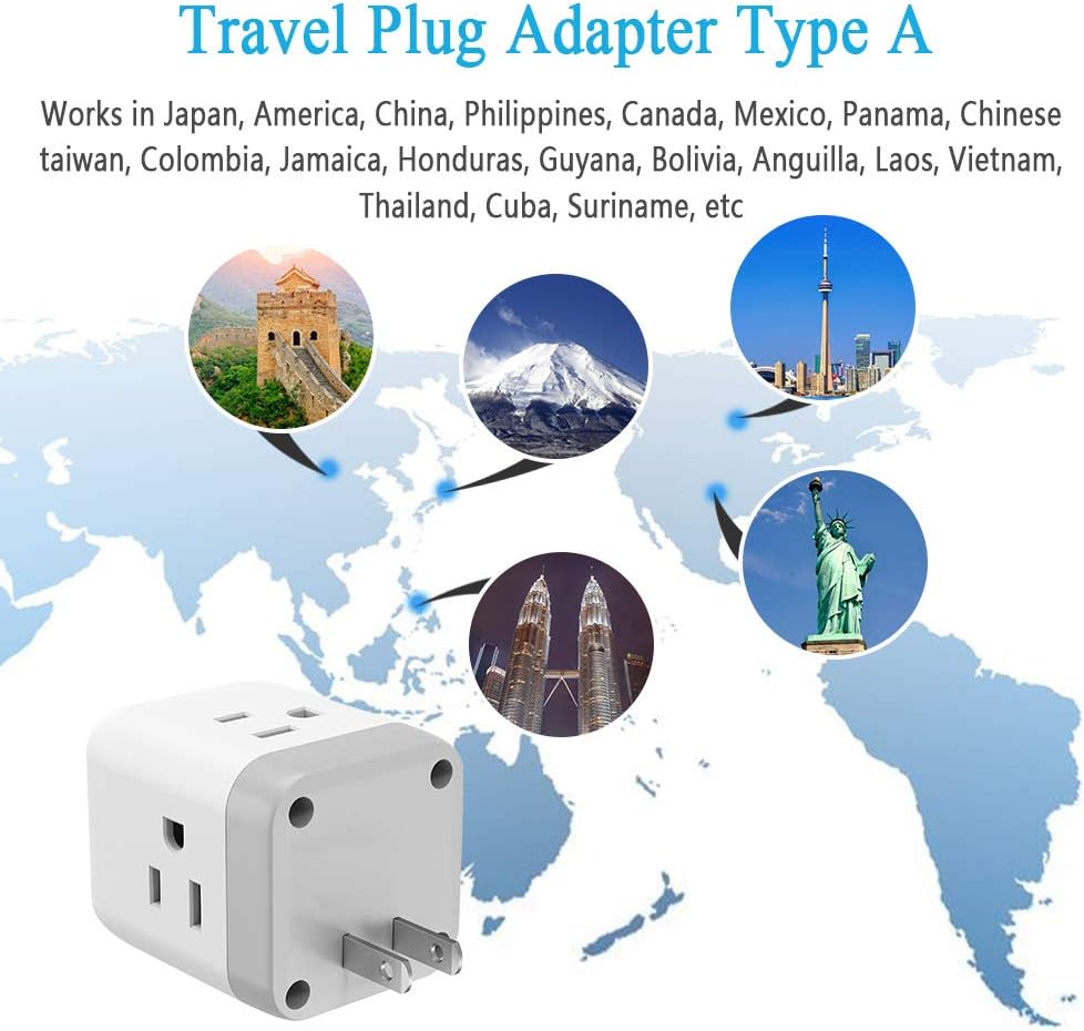 3 Prong to 2 Prong Adapter, TESSAN 3 Outlets with 2 USB Wall Charger, Multi Plug Outlet Extender Splitter, Travel Power Adapter Plug for US to Japan Canada Mexico Philippines - Type A - - 