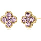 MYEARS Stud Earrings for Women Gold Flower Four-leaf-clover 12 Month Birthstone 14K Small Simple Hypoallergenic Birthday Gift Jewelry