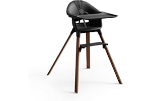 Stokke Clikk High Chair, Black/Warm Brown - All-in-One High Chair with Tray + Harness - Light, Durable & Travel Friendly - Ergonomic with Adjustable Features - Best for 6-36 Months or Up to 33 lbs