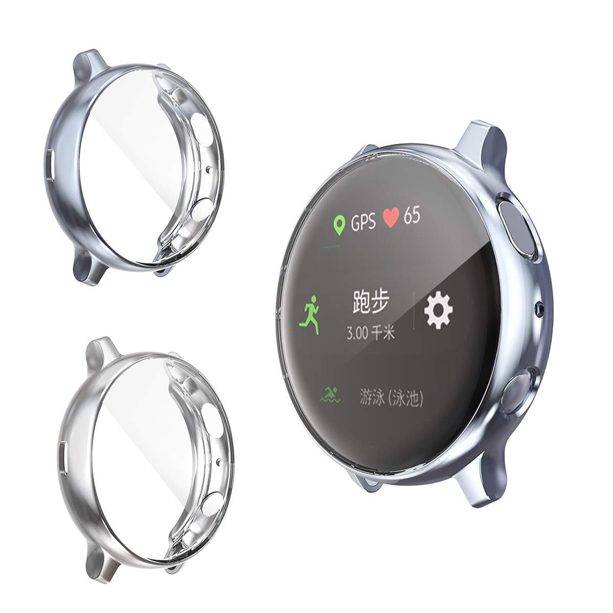 RLTech Case for Samsung Galaxy Watch Active 2 44mm, Ultra-Thin Silicone Bumper Full Protective Flexible Case Cover for Samsung Galaxy Watch Active 2 44mm SM-R820 (Silver&Gray)