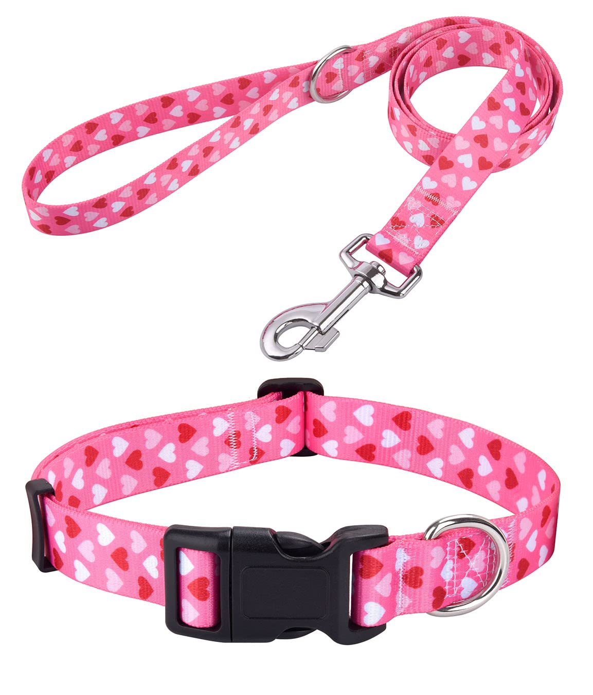 Mihqy Valentine's Day Dog Collar and Lead Set - Adjustable Heart Dog Collar - Love Theme - Perfect for Small Medium Large Dogs(Pink Heart Set,XS) — image 1