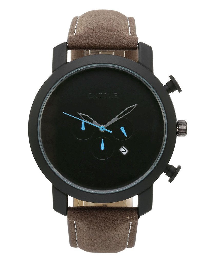 Top Plaza Mens Brown Genuine Leather Band Analog Quartz Casual Wrist Watch With Calendar Waterproof