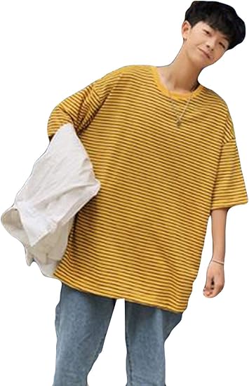 Amazon メンズ ｔシャツ 半袖 ストライプ 春秋 男性 トップス パーカー ゆったり 着痩せ 丸首パーカー カジュアル おしゃれ 学生 韓国風 ファッション トレーナー パーカー 通販