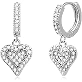 Silver Heart Hoop Earrings for Women with Cubic Zirconia Heart Drop Earrings for Love Jewelry