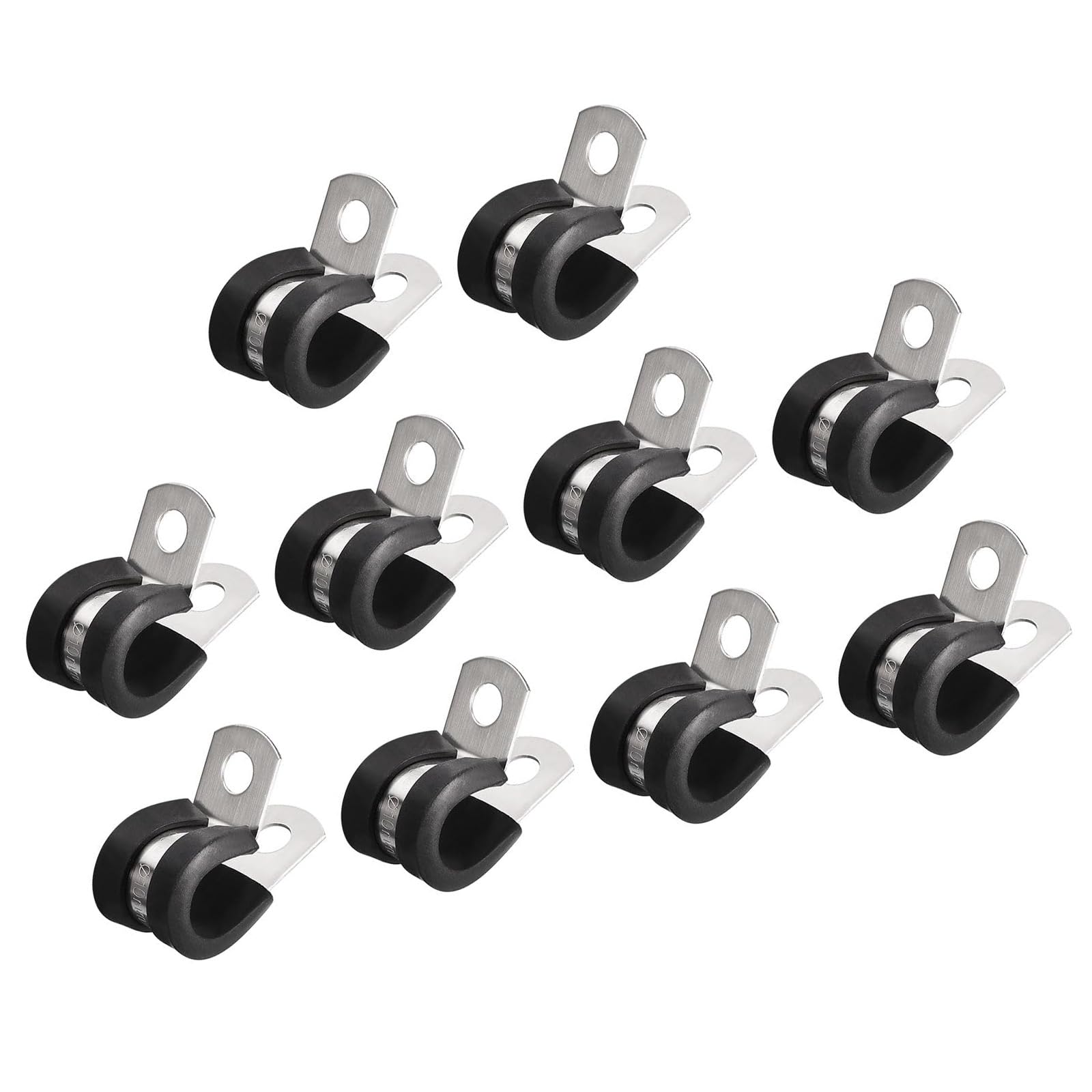 MACHSWON 20Pcs 3/8 Inch(10mm) Cable Clamp, Rubber Cushioned Insulated Clamp 304 Stainless Steel R Shape Bracket Metal Pipe Clamp Tube Holder for Wire Hose Tube