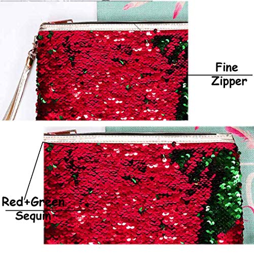 Brishow Envelope Type Travel Makeup Bag Portable Clutch Toiletry Bag Cosmetic Makeup Case Mermaid Sequins Organizer Bag with Zipper for Women and Girls (Red+Green) - Thumbnail 5