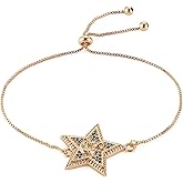HZMAN Gold Brass Catholic Virgin Mary Bracelet for Women Five Pointed Star Link Bracelet Gifts for Her