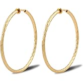 Clip On Hoop Earrings For Women No Piercing Earrrings Spring Hoops for Non-Pierced Ears Grey Tone 4CM/1.57" 5CM/1.96" 6CM/2.36"