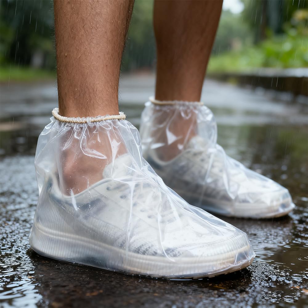 Photo 1 of 10 Pairs PE Waterproof Shoe Covers for Rain, Disposable Plastic Rain Shoe CoversWaterproof Non-Slip Overshoes for Men & Women, Indoor & Outdoor Boot Protectors (Transparent)