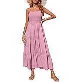 PRETTYGARDEN Women's Summer Maxi Dress 2026 Casual Boho Sleeveless Spaghetti Strap Smocked Tiered Long Beach Sundresses