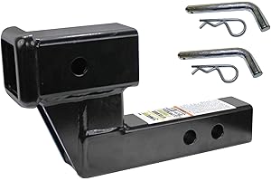 MaxxHaul 50908 Trailer Hitch Riser for 2 Inch Receiver with 4 Inch Rise & Drop with Solid Shaft, with 2 Pack Hitch Pins