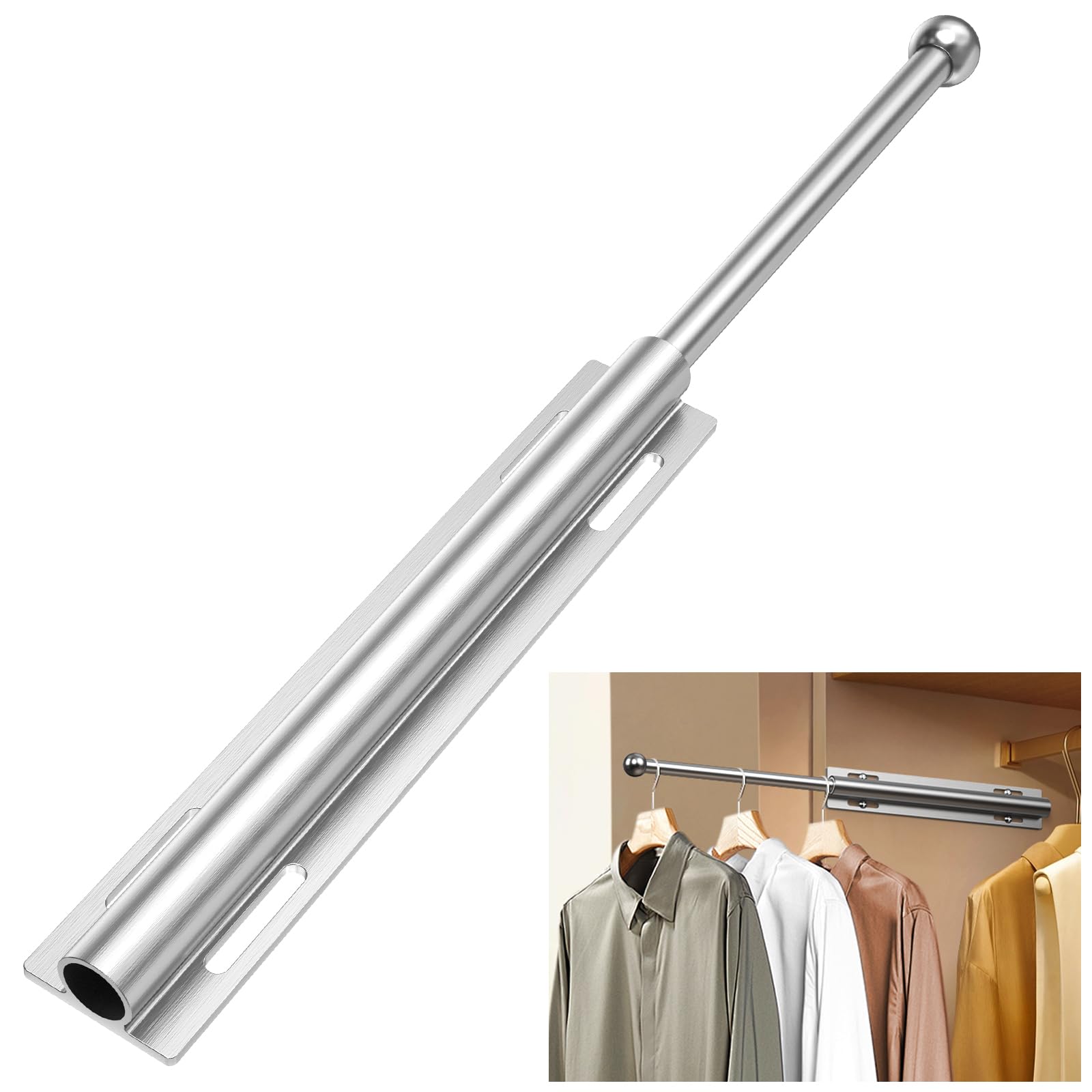 Photo 1 of Valet Rod for Closet Pull Out, Retractable Slide Out Valet Rod Closet Organization, 12" Aluminum Valet Clothing Hanger Rods Perfect for Suits, Dresses & Freshly Pressed Clothes, Easy DIY Installation