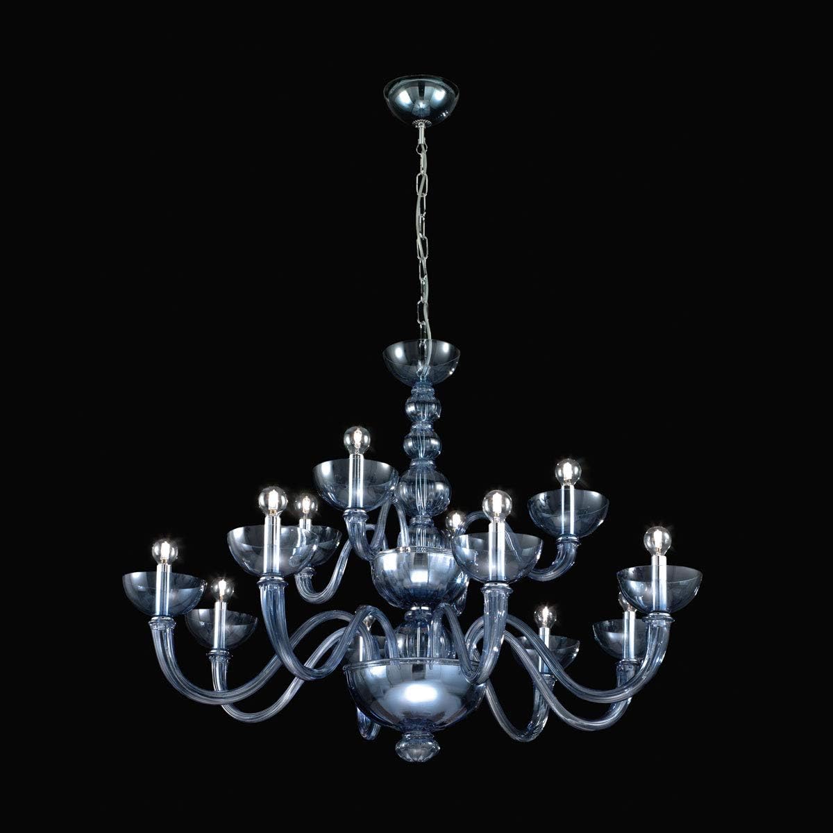 Murano Collection Murano Glass Chandelier Erizzo in Chrome Blue Transparent Glass Handmade in Italy Luster Classic Transparent Blue Lamp E14