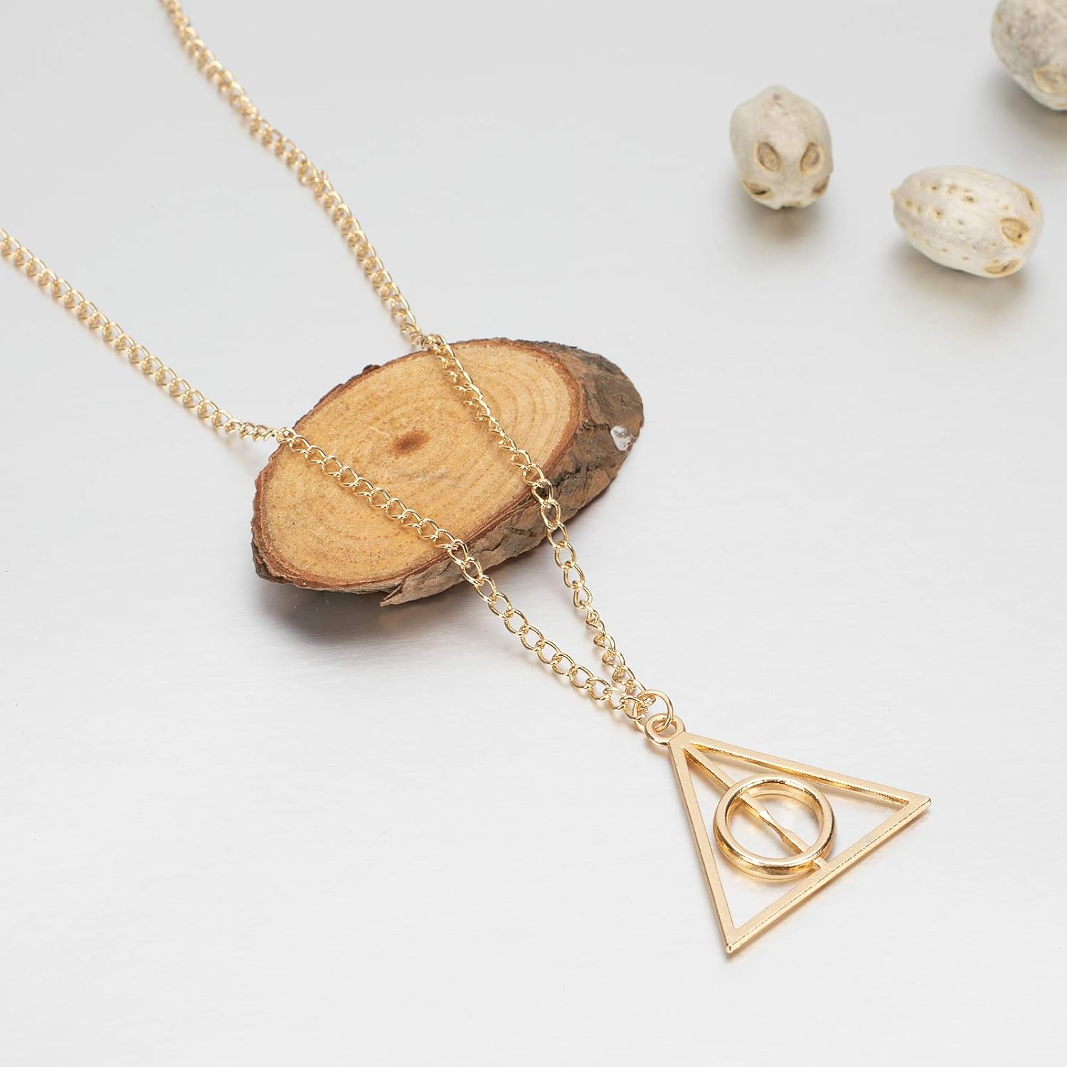 18" Deathly Hallows Golden Snitch Necklace,Triangle Harry Potter Golden Necklaces Jewelry Charms Gift for Harry Potter Fans Decorations Magical Cosplay Costume Jewelry Accessories: Clothing