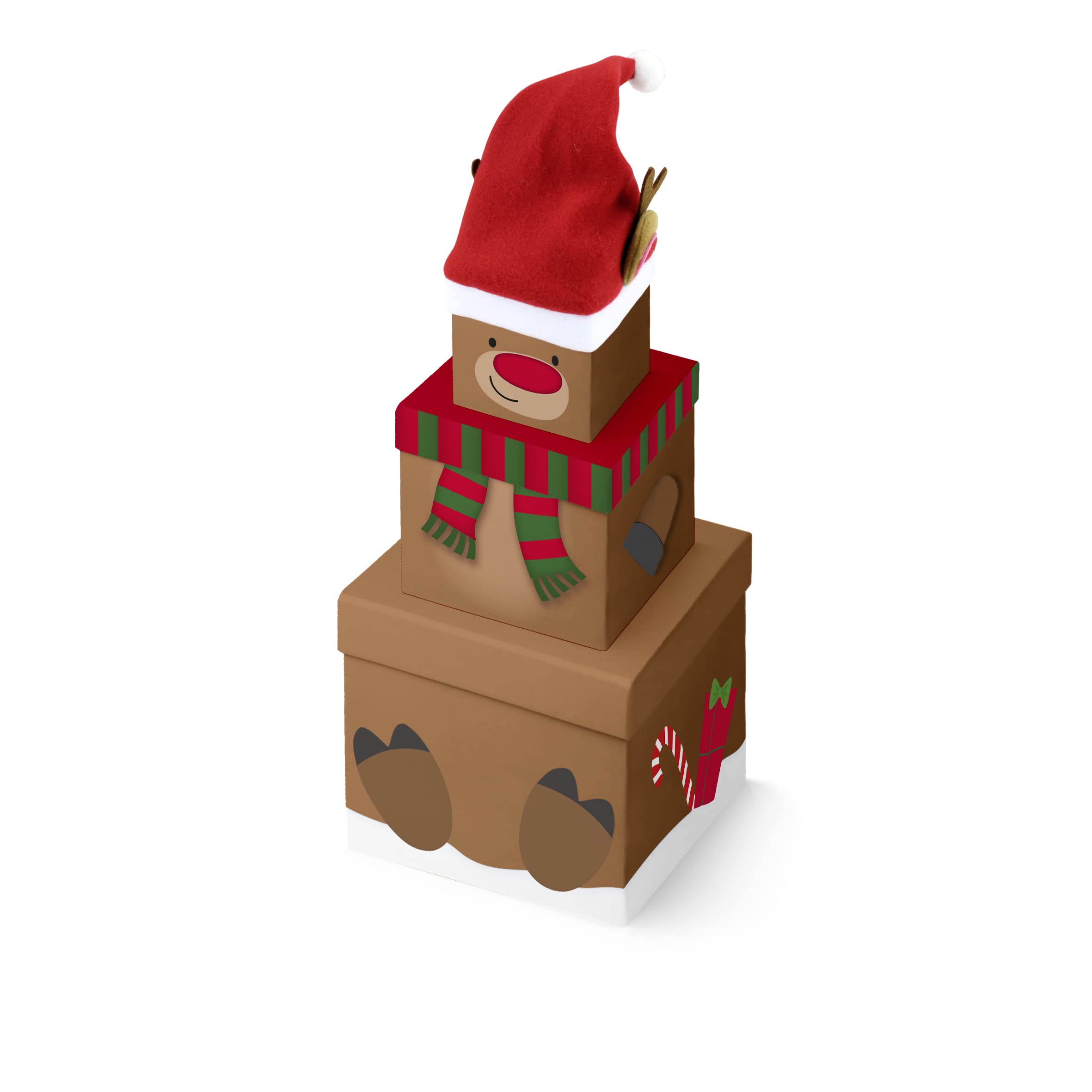 Clairefontaine X-31085-BXC - A Set Of 3 Stackable Square Cardboard Boxes - Pattern Box For Kids - Pattern: Reindeer - Best For: Storage, Decoration, Gift Sets