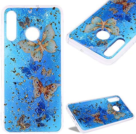 Glitter Foil Flakes Case for Huawei P30 Lite,Cistor Luxury Bling Sparkle Printed Pattern Cover Anti-Scratch Transparent Flexible Slim Fit Soft TPU Silicone Case for Huawei P30 Lite,Blue Butterfly