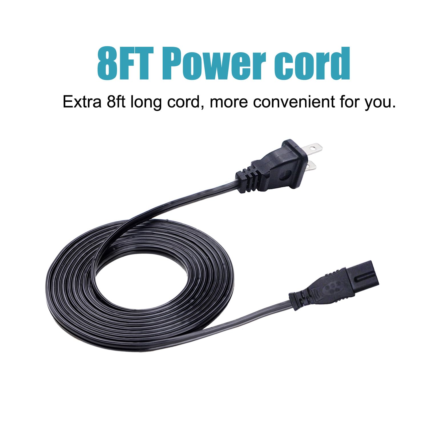 8ft Power Cord Replacement for Brother ES2000 SE400 CS-6000I S4400 PE800 PE770 SE600 SE625 Singer Janome Husqvarna Viking White Pfaff Baby-Lock Sewing Machine AC 2 Prong Cable
