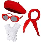 BengPro Women Girls French Themed Party Beret Hat Chiffon Scarf Gloves Retro Oval Sunglasses Fancy Dress Costume Set