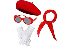 BengPro Women Girls French Themed Party Beret Hat Chiffon Scarf Gloves Retro Oval Sunglasses Fancy Dress Costume Set