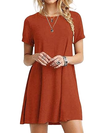 YOINS Sommerkleid Damen Tunika Tshirt Kleid Bluse Kurzarm MiniKleid Boho Maxikleid Rundhals