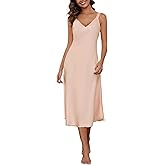 ouansyltg Women Long Satin Nightgown Silk Slips Dress Sexy V Neck Sleepwear Sleeveless Nightshirt Wide Strap Chemise