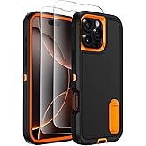 Temcase for iPhone 16 Pro Max Case with Built-in Invisible Kickstand,[2* Screen Protector] Military-Grade Protection Shockproof Protective Cover Rugged Stand Phone Case for iPhone 16 Pro Max (Orange)